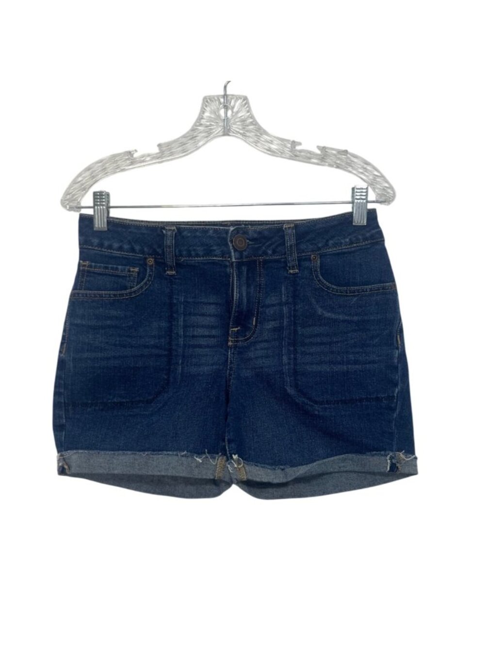 Maurices Dark Wash Denim Shorts Size 4 Rolled Hem Stretchy Casual Comfortable